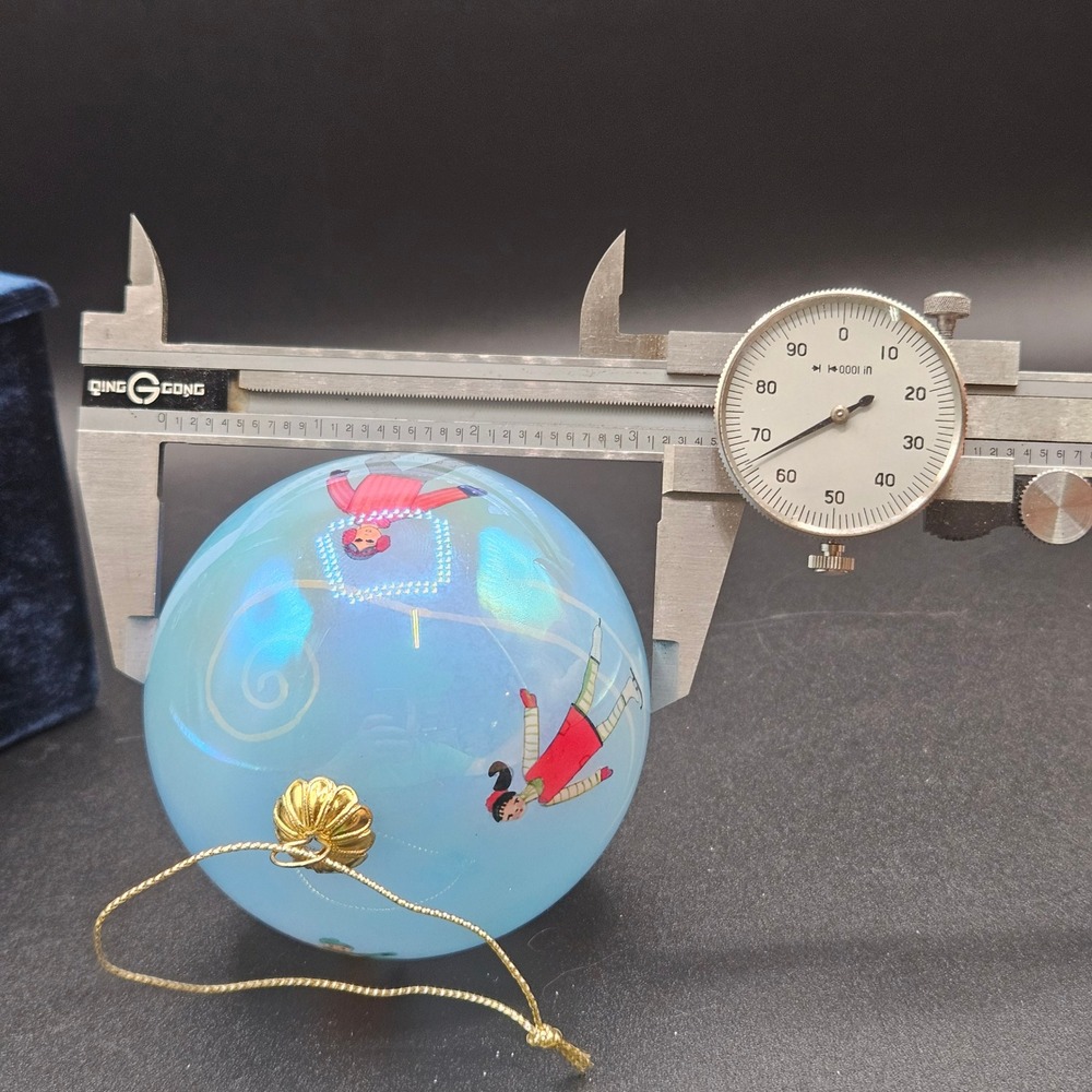Vintage 2002 Pier 1 Hand Painted Glass Ice Skating Ornament Li Bien Style Blue - Picture 9 of 10